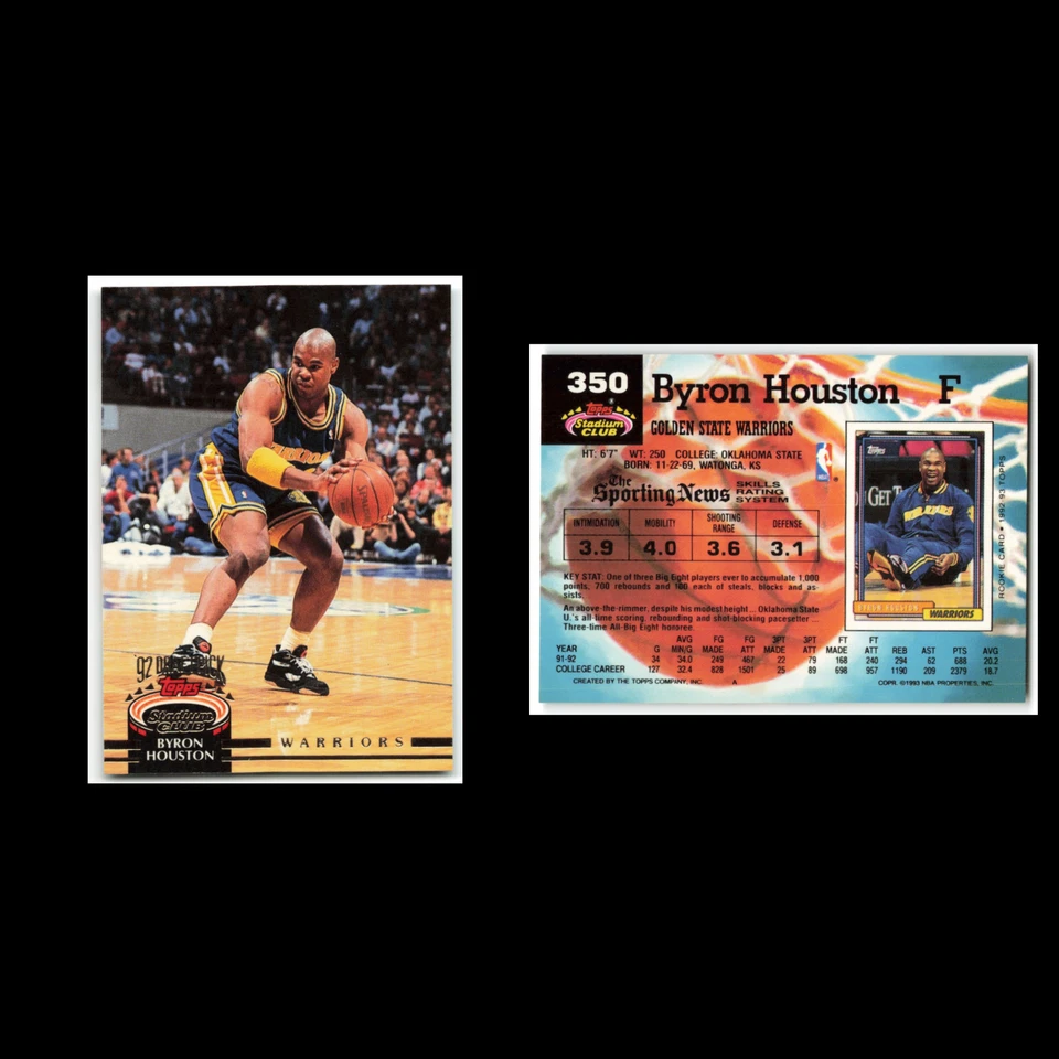Byron Houston Rookie #350 1992 Topps Stadium Club Golden State Warriors Card NBA - Image 3 of 3
