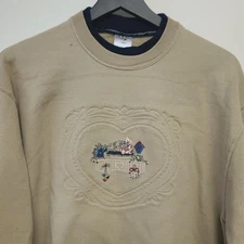 JERZEES Medium Cottagecore Grandma Birds Hearts Teddy Bear Crewneck Sweatshirt