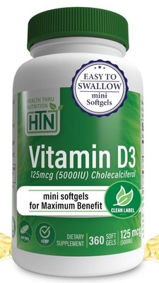 Exp.9/23 Health Thru Nutrition Vitamin D3 5,000iu 360 Mini Softgels .........240