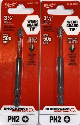 Lot of 2 Milwaukee 48-32-4562 SHOCKWAVE Impact Duty 3-1/2 in. Phillips #2 Bits