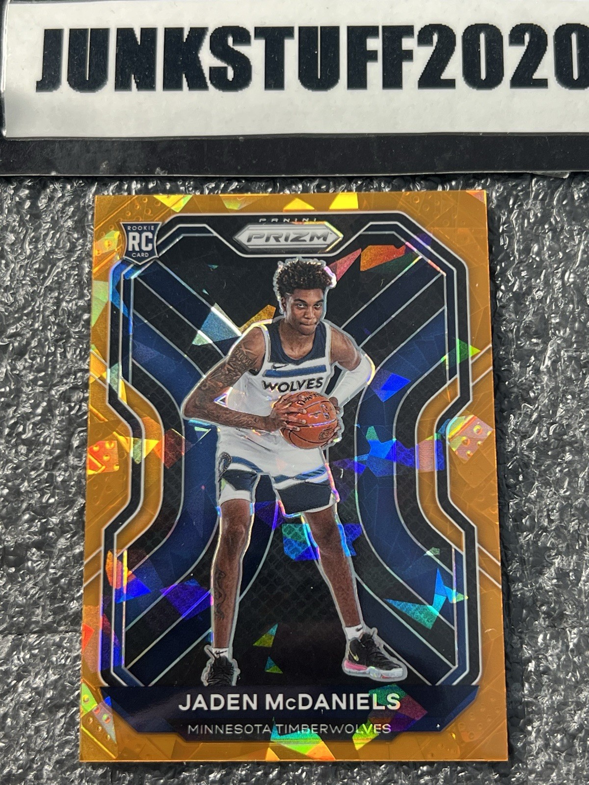 2020-21 Panini Prizm Jaden McDaniels Orange Cracked Ice Prizm Rookie RC #277