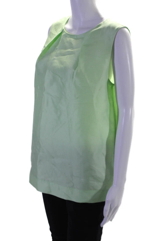 Lida Baday Women's Round Neck Sleeveless Slit Hem Blouse Green Size 10 - Image 2 of 4