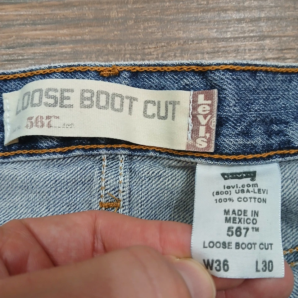 Jeans Levi's Vintage 36x30 Azul 567 Corte Bota Suelto Botón Mosca México Y2K Foto 4 de 4