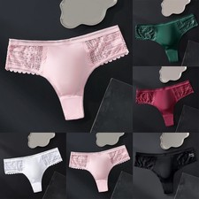 Mens Seamless Lace Ice Silk G String Underwear 3D Bulge Pouch Mesh Style