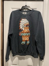 Riot Society Crewneck Sweatshirt Native American Bear Gray USA Made Size L