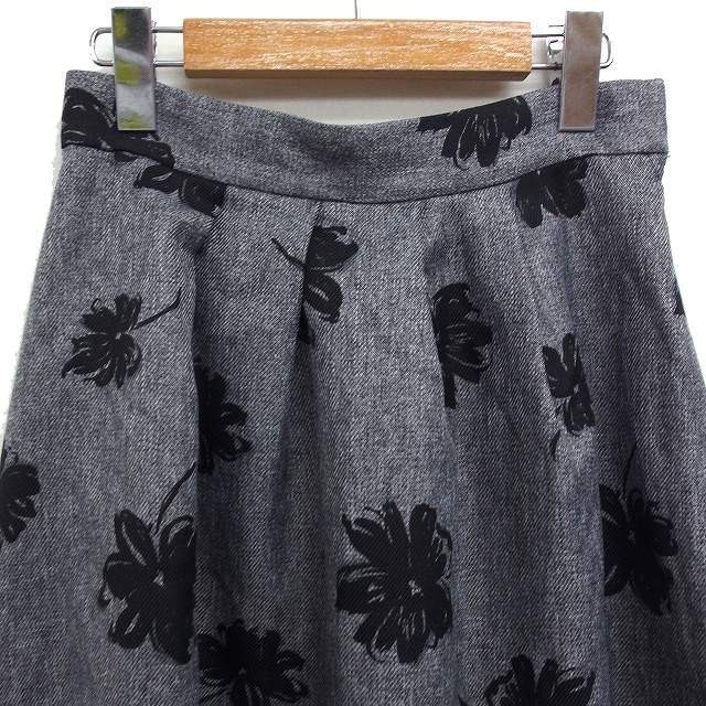Index flower print tuck flare midi skirt gray M, … - image 4
