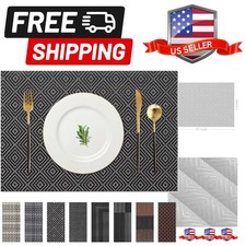 Placemats for Dining Table Set of 8 Woven Vinyl Plastic Place Mats Non-Slip H...