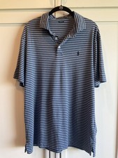 Polo Ralph Lauren Mens Polo Shirt Large Blue White Striped Short Sleeve Cotton 