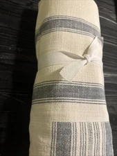 Pottery Barn French Stripe Patchwork Table Throw 50" Blue Organic Cotton * Read