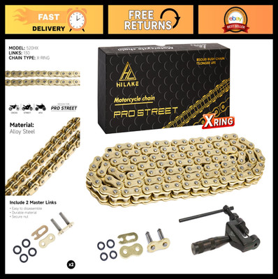 Gold 520 X-Ring Motorcycle Chain 130 Links Pro-Street, Master Link & Breaker Too