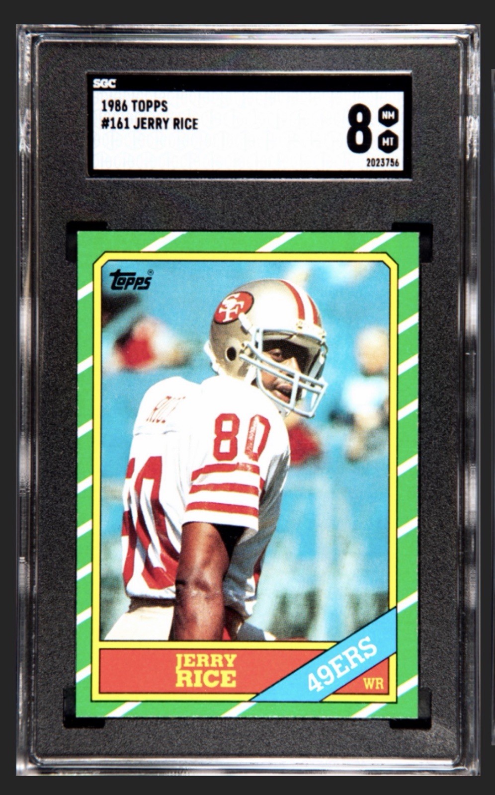1986 Topps Football #161 Jerry Rice San Francisco 49ers RC Rookie HOF SGC 8