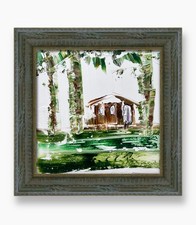 Dipinto ad olio Bahamas Tropical Bungalow Impasto • Island Resort decorazione originale 6"