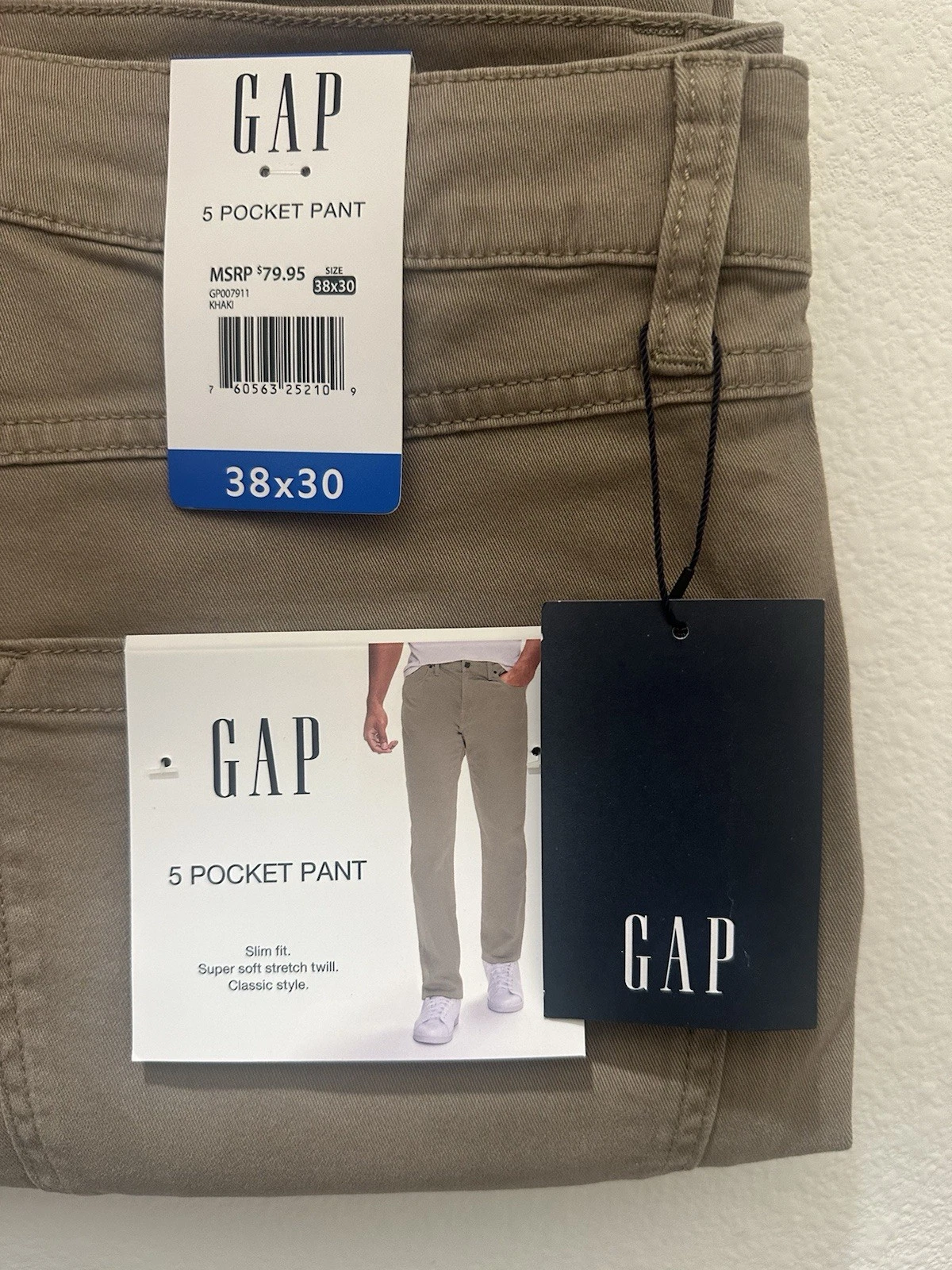 GAP Men’s Khaki Slim Fit Stretch Twill 5-Pocket Pants Waist 38 inseam 30