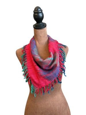Plaid Rainbow Fringe Scarf Square Multicolor Vintage Woven Accessory Dimensions