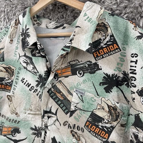 Columbia PFG Fishing Shirt Mens 2XL Deep Sea Aloha Florida Marlin Short Sleeve - Picture 1 of 14