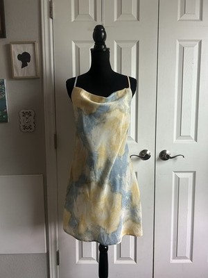 tie dye satin slip dress Elegant Tie-dye Satin Slip Dress With Lace