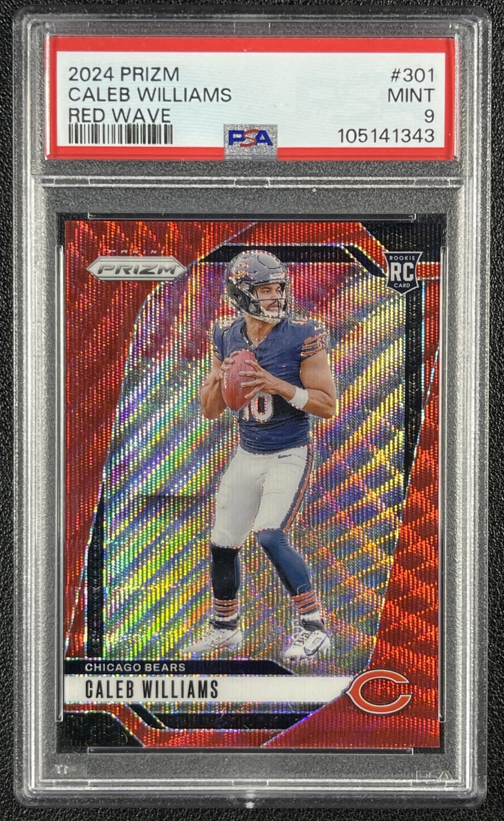 CALEB WILLIAMS PSA 9 2024 PANINI PRIZM #301 ROOKIE RED WAVE RC 11/149 BEARS view 1