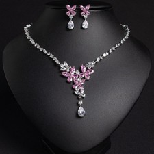 Wedding Bridal CZ Jewelry Set Zirconia Necklace Earrings Set