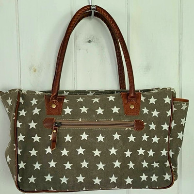 Myra Star Print Canvas and Leather Double Handbag 15 x 10