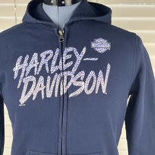 2019 Harley Davidson Hoodie Youth Girls Sz 10Y Zip Up Pockets Leopard Print Logo