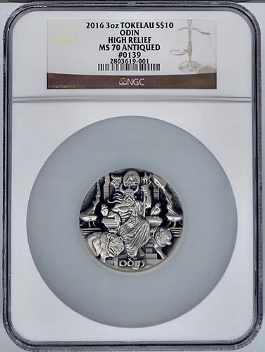 Odin Legends of Asgard 2016 Tokelau $10 3 Oz Silver Coin Antiqued NGC MS 70 HR