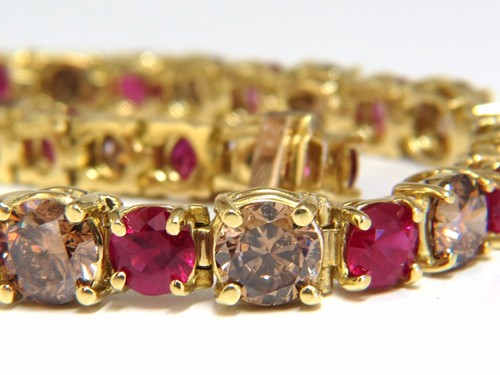 24.14ct Natural Fancy Cinnamon Brown Diamonds Red Ruby Bracelet 18kt Tennis - Picture 4 of 9