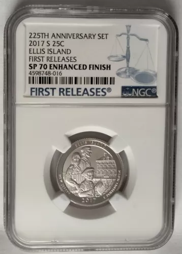 NGC SP70 2017-S ELLIS ISLAND Quarter New Jersey 225th Anniversary US Mint Set FR