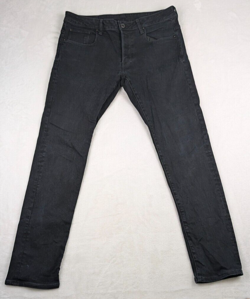 G Star Raw 3301 Slim Mens Jeans sz 34/32 Black Button Fly Stretch 