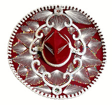 VINTAGE PIGALLE MARIACHI SOMBRERO MEXICO BURGUNDY VELVET SILVER TRIM AUTHENTIC