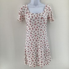 Pretty Little Thing Womens White Ditsy Floral Square Neck Shift Dress Size 8 