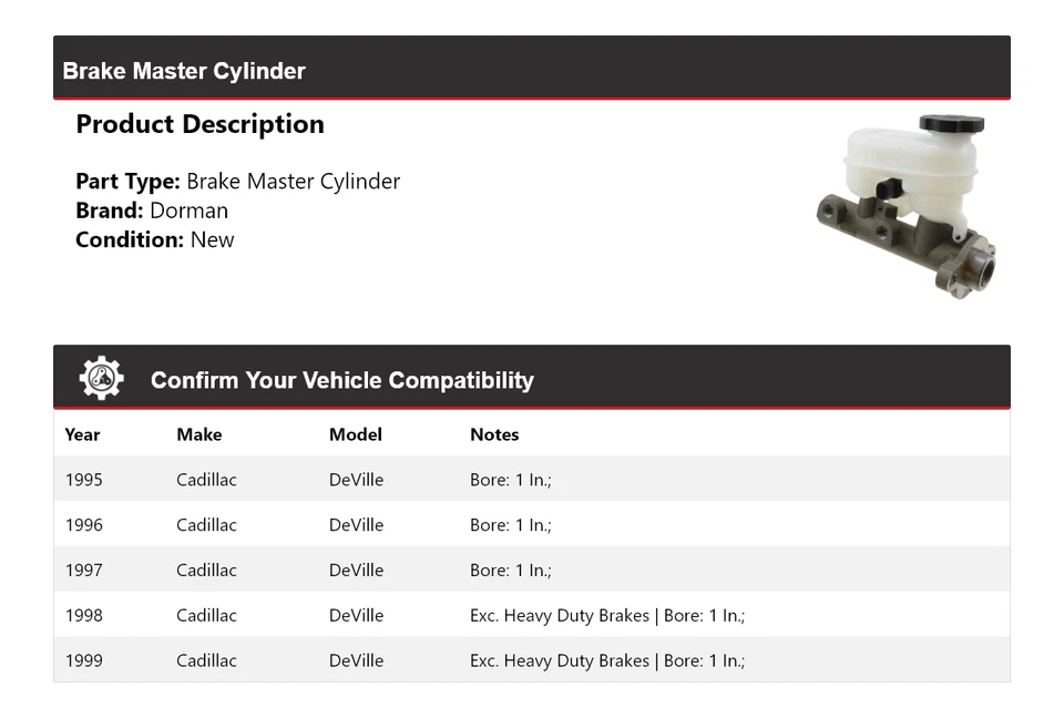For 1995-1999 Cadillac DeVille Dorman Brake Master Cylinder 1996 1997 1998 - Image 2 of 4