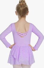 Arshiner Arshiner Kids Girls Classic Long Sleeve Leotard Dance Dress Lilac 12
