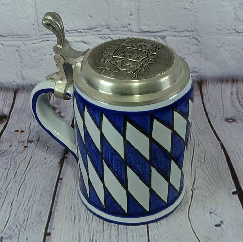 Wacker Blue Beer Stein Handarbeit Reichs-zinn Embossed Pewter Lid