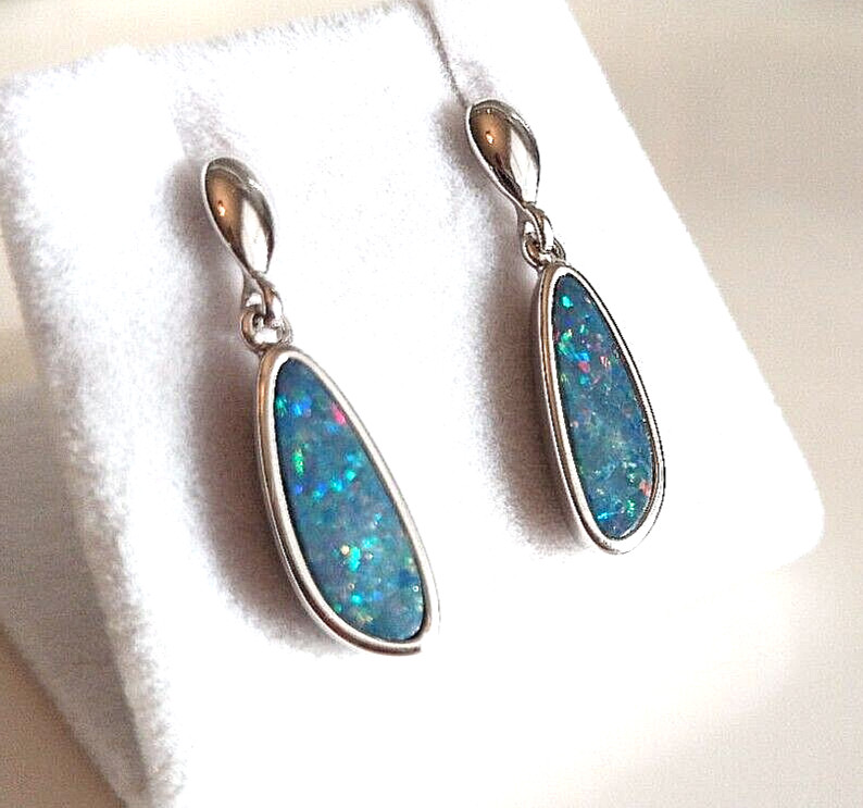 NEW ~ 3.80 TCW OPAL DOUBLET DROP EARRINGS IN STERLING ~ OPAL HUNTER CLOSEOUT