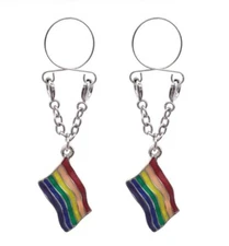 Pride Flag Fake Nipple Rings Non-Piercing Clip 316L Stainless Steel