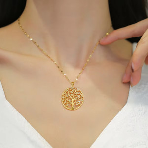 Authentic Tree of life necklace pendant 14k yellow gold plated simulated diamonds