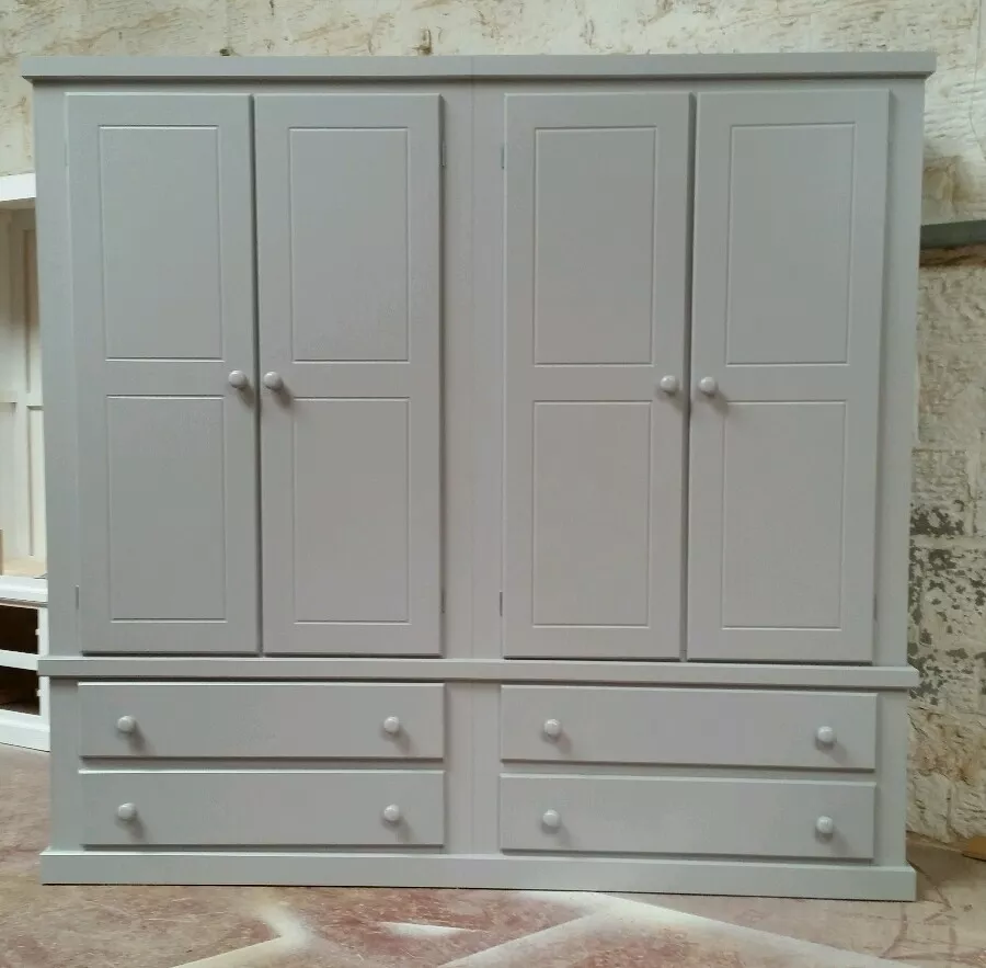 HANDMADE BERKSHIRE GREY 4 DRAWER 4 DOORS QUAD WARDROBE NO FLAT PACKS ASSEMBLED