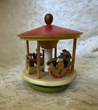 Vtg East Germany Wood Horses on Merry go round Carousel Spinning Toy