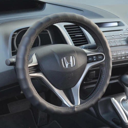 Car Steering Wheel Cover Genuine Custom Leather 14" Small Black for Auto Van SUV - Image 3 of 4