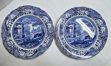2 Minty Spode Blue Italian Porcelain Dinner Plates 10 1/2" England Plate Pair