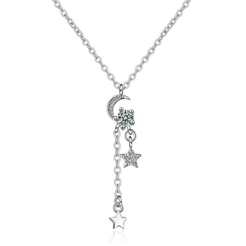 Moon Tassel Stars Pendant Pave Cubic Zirconia Silver SP