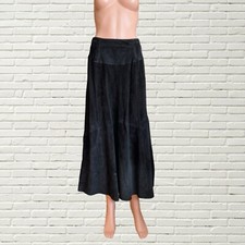 Vintage 80s 90s Black Suede Leather Maxi Skirt - Grunge - Xs/S