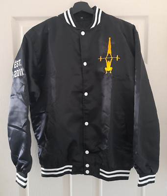 New Power Monkey Fitness Men s M Medium 10 Year Anniversary Black Varsity Jacket