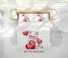 3D Cat Heart Cartoon Kids Quilt Cover Set Duvet Cover Bedding Pillowcases