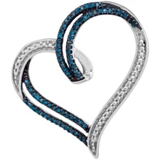 10k White Gold Womens Blue Treated Diamond Heart Outline Pendant 1/5 ctw 94861