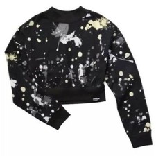 Justice Girls Cropped Black Splatter Fleece Crewneck Sweatshirt Size 16 18 XXL