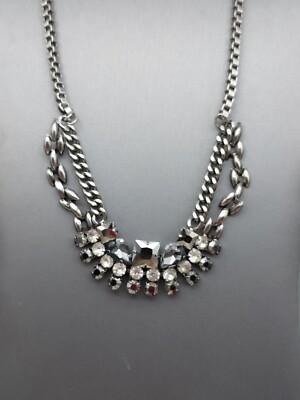 NWT Loft  Necklace Gun Metal Square Chain  Awesome Black & Crystal Rhinetones 20