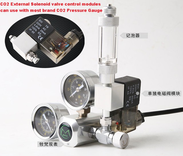 Aquarium Co2 pressure gauge Regulator Solenoid Two Gauge & Bubble Counter 