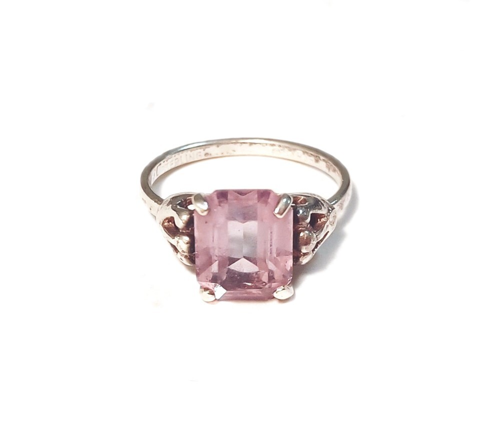 Lavender Sterling Silver Ring Simple Emerald-Cut … - image 1