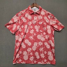 Izod Saltwater Mens Red Hawaiian Short Sleeve Pullover Relaxed Fit Polo Size M